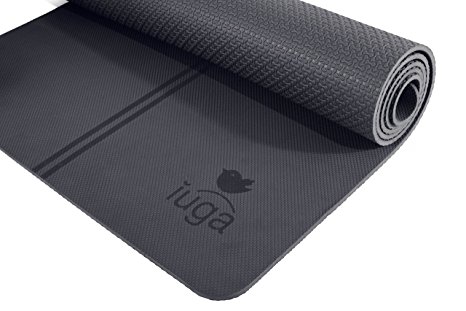 Yoga Mat by IUGA, Exclusive Alignment Line for Proper Positioning, Bonus Yoga Mat Strap, Eco Friendly TPE Material - Excellent Cushion and Lightweight, size 72”X26” Thickness 7mm