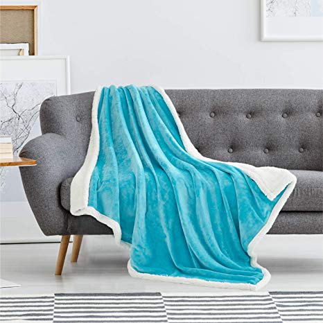 EXQ Home Sherpa Fleece Blanket Twin Size Fuzzy Plush Teal Throw Blanket for Couch or Sofa, Super Soft Warm Blankets for Winter