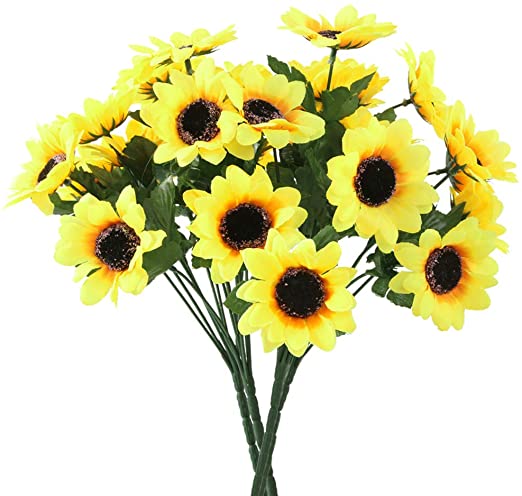 asika Artificial Sunflowers, Fake Flowers for Home Decoration Wedding Party Decor, 4 Bunches per Set, 7 Flowers Per Bunch, 12 ''Tall