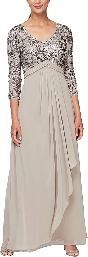 Alex Evenings Womens Long Lace Top Empire Waist Dress