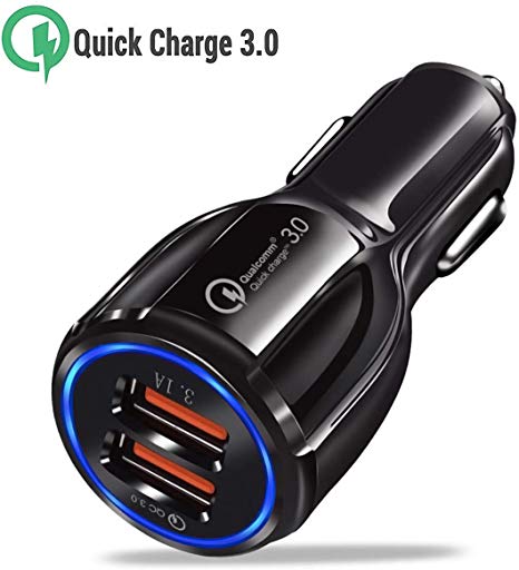 ULTRICS USB Car Charger, Quick Charge 3.0 30W/ 12V/ 5A 2-port In-Car Charging Adapter Compatible with iPhone 11 Pro/XS Max/XR/X, iPad Pro/Air 3/ Mini 5, Samsung S10/ S10e/ S9/ A90, Note 10/9 Plus