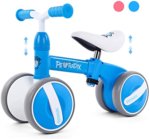 Peradix Baby Balance Bikes Adjustable Bicycle 10-36 Months Toddlers Walker | Riding Toys for 1 Year Old Children Boys Girls | No Pedal 4 Wheels Infant Toddler Bicycle | Best First Birthday Gift (Blue)