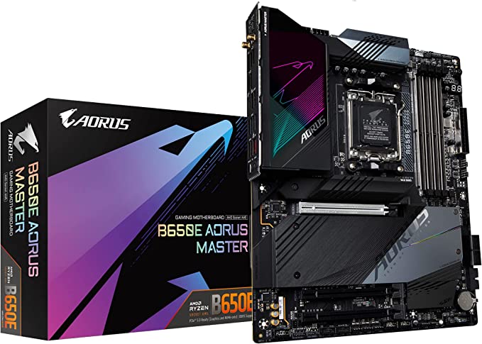 GIGABYTE B650E AORUS Master(AM5/ LGA1718/ AMDB650/ ATX/ 5-YearWarranty/DDR5/ QuadM.2/ PCIe 5.0, USB 3.2 Gen2X2 Type-C/AMD WiFi 6E/ Intel 2.5GbE LAN/Q-Flash Plus/EZ-Latch Plus/Gaming Motherboard)