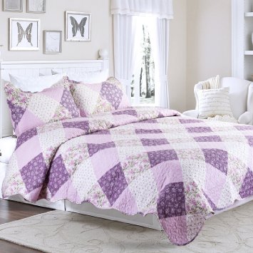 Bedsure Flourish Style 3-Piece All Season Classic Quilt Set - Quilt and Sham, Bedspread and Coverlet, Hypoallergic and Lightweight -- Full/Queen, Floral #4