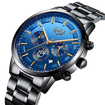 Men's Business Quartz Watch Classic Blue Dial Waterproof 24-hour Chronograph Casual Wrist Watches For men