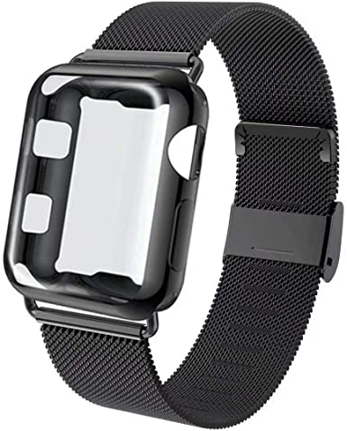 GBPOOT Compatible for Apple Watch Band 42mm with Screen Protector Case, Sports Wristband Strap Replacement Band with Protective Case Compatible Iwatch Series 6/SE/5/4/3/2/1,40mm,Black