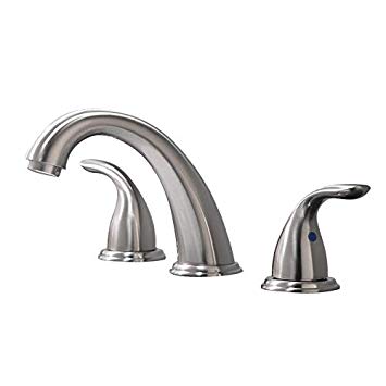 Phiestina Brushed Nickel 8 inch Two-Handle Low-Arc Widespread Bathroom Faucet with Valve, Without Drain