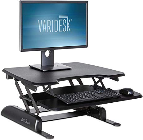 VARIDESK Basic 30-inch Standing Desk Riser with Adjustable Height Converter, Wide Keyboard Tray, and Stable Weighted Base, Black