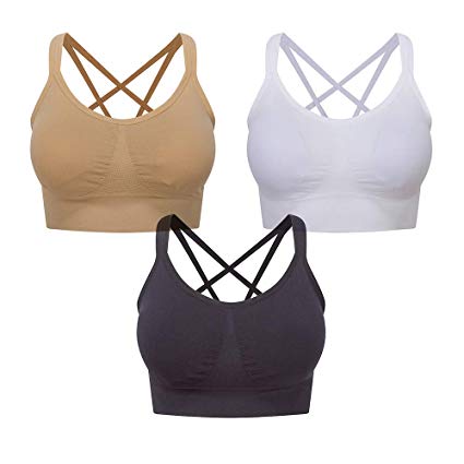 Lemef 3-Pack Seamless Sports Bra Wirefree Yoga Bra with Removable Pads for Women