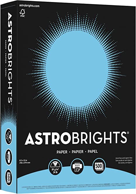 Neenah Astrobrights 30% Recycled Bright Color Paper, 8 1/2in x 11in, 24 Lb, FSC Certified, Lunar Blue, Ream Of 500 Sheet
