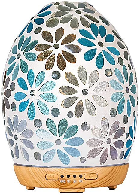 COOSA Essential Oil Diffuser, Mosaic Glass Diffuser 250ML Aromatherapy Diffuser with Timers and Waterless Auto Shut-Off Protection, Cool Mist Humidifier for Bedroom Home and Office (Color2)