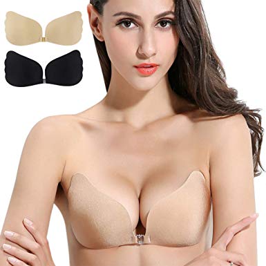 Muryobao Women Strapless Self Adhesive Sticky Bra Backless Silicone Invisible Bras 2 Pack