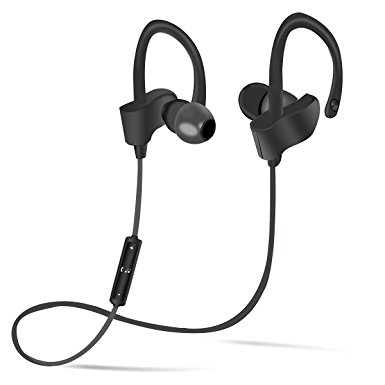 Bluetooth Headphones with Earhook Mic Wireless Earphones Sports in-ear Earbuds Sweatproof Noise Canceling V4.1 Headphones for Workout Running (Black)