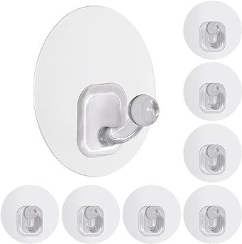 Uten Adhesive Hooks for Hanging 10 Pack, Heavy Duty Wall Hooks 11 lbs, Self Adhesive Waterproof Sticky Robe Towel Transparent Hooks for Home, Bathroom, Kitchen, Outdoor