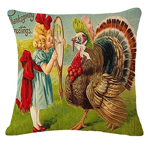 Oil Painting Thanksgiving day Holiday turkey Pillow Case Cotton Blend Linen Cushion Cover Sofa Decorative Square 18 Inches family life (3)