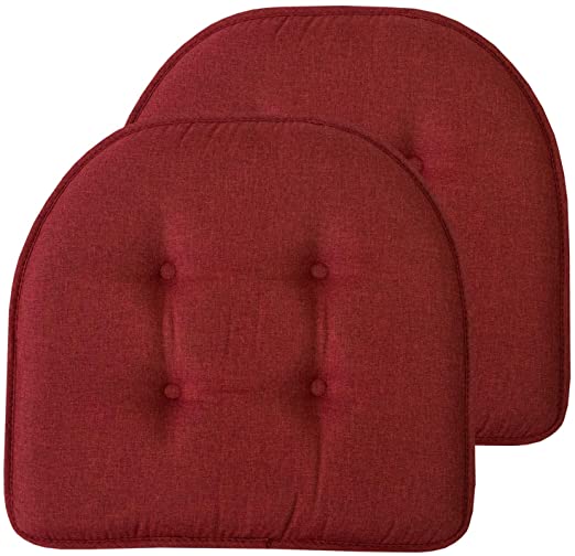 Sweet Home Collection Chair Cushion Memory Foam Pads Tufted Slip Non Skid Rubber Back U-Shaped 17" x 16" Seat Cover, 2 Pack, Wine Burgundy