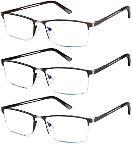 3 Pack Reading Glasses for Men, Metal Frame Blue Light Blocking Reading Glasses