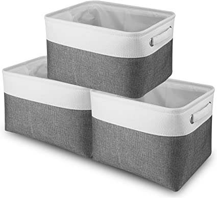 Awekris Large Storage Basket Bin Set [3-Pack] Storage Cube Box Foldable Canvas Fabric Collapsible Organizer with Handles for Home Office Closet Toys Clothes Kids Room Nursery (Grey)