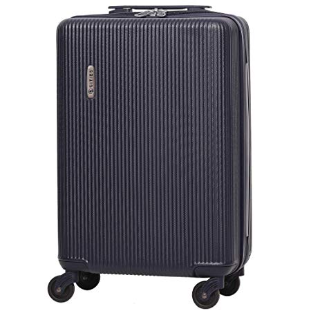 5 Cities Lightweight ABS Hard Shell Carry On Cabin Hand Luggage Suitcase with 4 Wheels, Approved for Ryanair, easyJet, British Airways, Virgin Atlantic and More, (Navy)