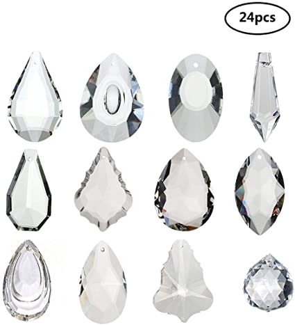 H&D Pack of 24 Clear Crystal Chandelier Lamp Lighting Drops Pendants Balls Prisms Hanging Glass Prisms Parts Suncatcher Home/House Decor