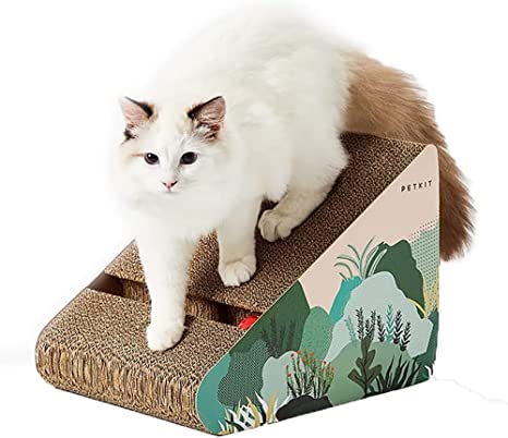 PETKIT Schrägleiter Kratzbrett für Katzen aus Pappe mit Glocke, Kann als Trittschemel für PURA X verwendet Werden. 26*26*34,5cm