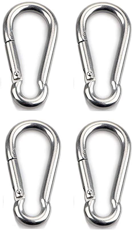 HOMPER 4pcs M8 Carabiner Hook - Heavy Duty 304 Stainless Steel Snap Hook, Carabiner Keychain Clips for Outdoor, Camping, Hiking