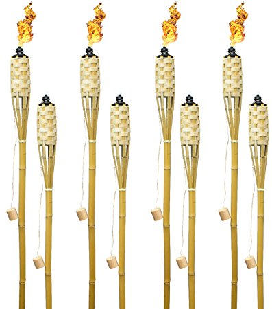 Matney Bamboo Torches – Includes Metal Oil Canisters with Covers to Extinguish flame – Great for Outdoor Decorating, Luau, Tiki Parties, Extra Long 60 Inches (Bamboo, 8 Pack)