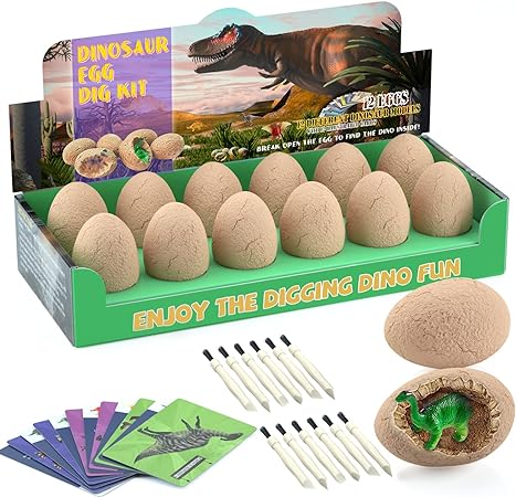 Dinosaur Eggs Excavation Dig Kit - Dinosaur Toys for Kids - Break Open 12 Dinosaur Eggs and Discover 12 Cute Dinosaurs - Archaeology Preschool Science STEM Crafts Birthday Gifts for Boys Girls