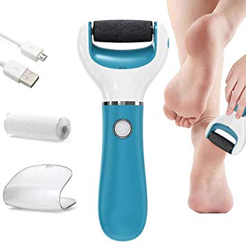 BOMPOW Electronic Foot File, Callus and Hard Skin Remover, Pedicure Tools with 2 Rollers and Rechargeable Foot Care Tool for Dry Dead and Cracked Feet, Blue