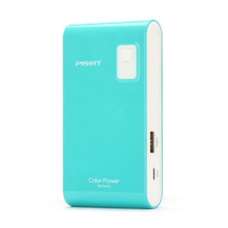 PISEN Color Power 5600mAh Ultrathin Portable Charger External Battery Pack Slim Power Bank for iPhone 5S/5C/6/6 plus, iPad, Galaxy S5 S4 S3, Android Phones and Most USB-charged Devices (Blue Green)