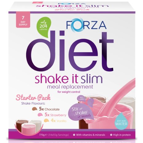 FORZA Shake It Slim Meal Replacement Shake Starter Pack - Meal Replacement Powder Drink - 3 Flavours - 14 Sachets