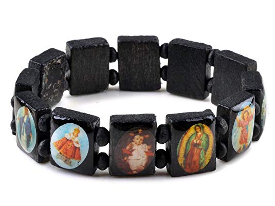 imixlot Wood Beads Saints Bracelet Elastic Adjustable Bangles