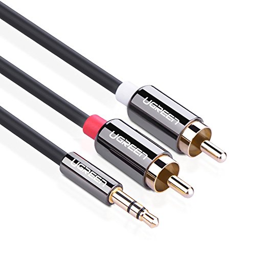 UGREEN RCA Audio Cable, 3.5mm Stereo Jack to 2 RCA Phono Y Audio Splitter Cable 1m for Surround Sound,Dolby Digital, DTS,Speaker with RCA Connector ,Gold Plated, Metal 3.5mm male to 2 Cinch RCA Connector
