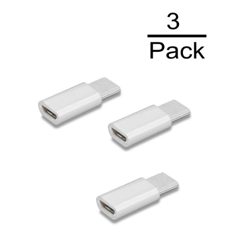USB-C Adapter[3 pack],USB-C to Micro USB Adapter Convert Connector for HTC 10, LG G5, Nexus 5X, Nexus 6P,OnePlus 3 with 56k Resistor; Approved to Meet USB Type-C Standard (White)