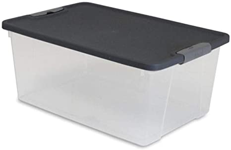 HOMZ Snaplock Clear Storage Bin with Lid, Small Latching-15 Quart, Grey, 4 Pack