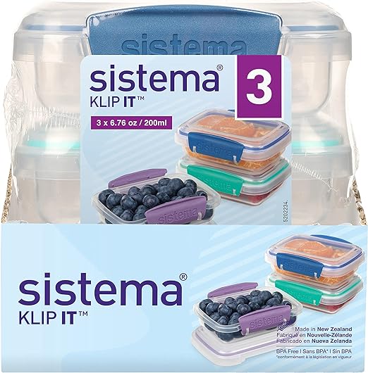 Sistema Klip It Food Storage Container, 200 ml, 3-Pack (Colors May Vary)