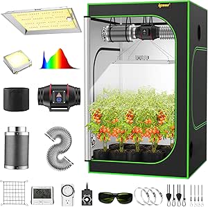 IPOW 4x4 Grow Tent Kit, 48" x 48" x 80" Grow Tent Complete System Indoor Grow Kit with Full Spectrum LED Grow Light, 6” Ventilation System