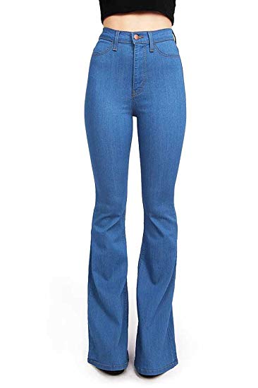 Vibrant Women's Juniors Bell Bottom High Waist Fitted Denim Jeans