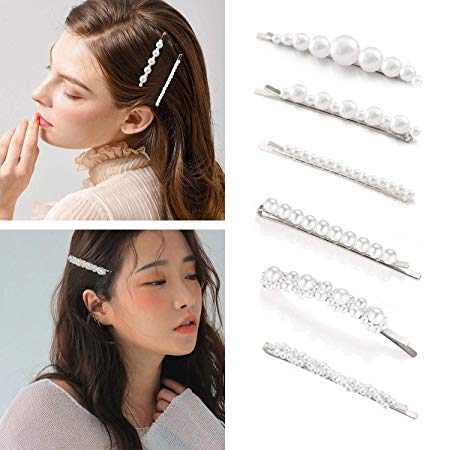 Silver Hair Clips Barrettes for Women Girls Prom Pearl Decorative Bobby Pins Cute for Bridal ladies Wedding Hair Accessories Styling Butterfly Hair Clamps for Birthday Gift Daily Wearing, Party Set 6