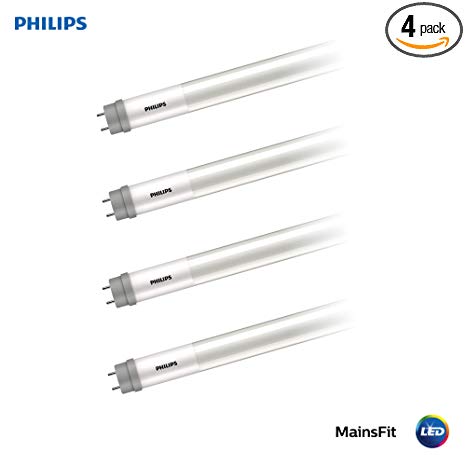Philips LED 538371 Ballast Bypass 4-Foot T8 Tube Glass Light Bulb: 1800-Lumen, 4000-Kelvin, 14 (32-Watt Equivalent), Medium Bi-Pin G13 Base, Frosted, Cool White, 4-Pack, 4 4 Piece