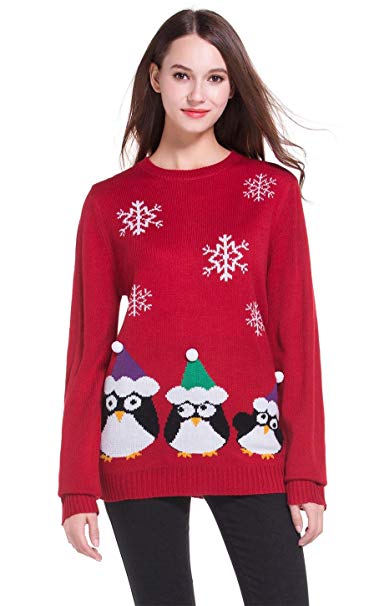 *daisysboutique* Women's Christmas Cute Penguin Knitted Sweater Girl Pullover