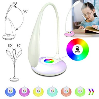 Futtop Living Color Light LED Table Lamp: Bendable Neck, Touch Control, Color Changing Base, Adjustable Brightness and Dimmer