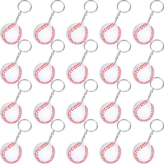 20 Pack White Baseball Keychains for Party Favors, School Carnival Reward, Party Bag Gift Fillers (Baseball Keychains, 20 Pack)