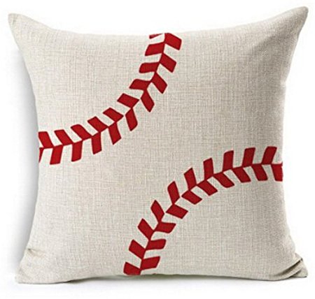 Baseball Design Cotton Linen Beige Throw Pillow Case Cushion Cover Home Office Decorative, Square 18 X 18 Inches (For Living Room, Sofa，car)