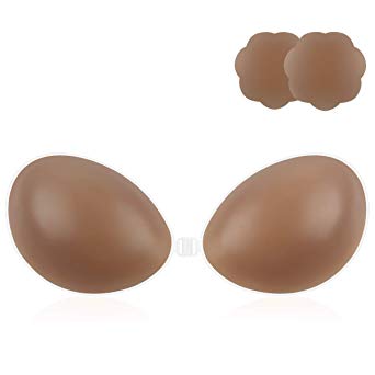 Niidor Adhesive Bra Strapless Sticky Invisible Push up Silicone Bra for Backless Dress with Nipple Covers Nude