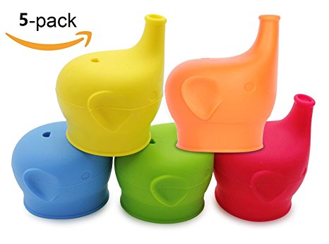 yuboo Silicone Sippy Cup Lids (5Pack) - Elephant Spill-proof Silicone Kids Lids for Babies and Toddlers