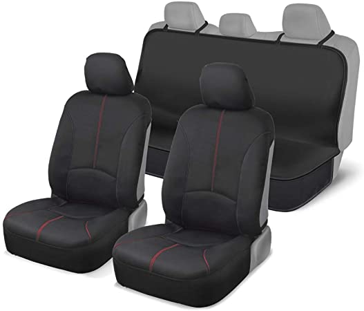 Motor Trend DC210-A2 100% Waterproof Front and Rear Seat Covers for Car Senda SUV Van Truck - Poly Neoprene Material Easy to Install (Red Stitching)