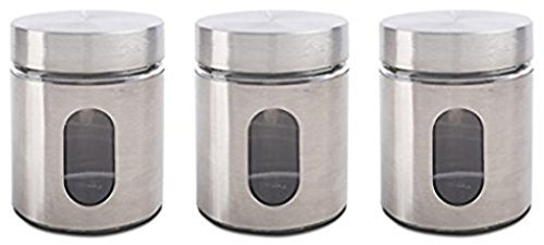 Priority Chef Tea, Coffee, Sugar Jars, Set of 3 Glass Canisters in Silver Metal Overlay, Air Tight Screw Top Lids, Perfect Storage Solution