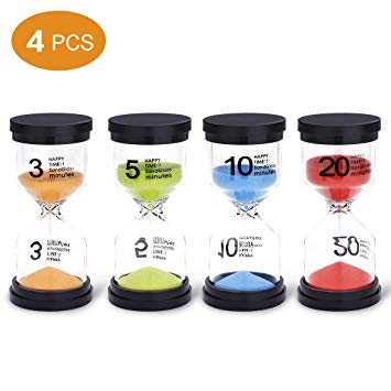 Sand Timer KeeQii Colorful Hourglass Sand Clock Timer 3mins / 5mins / 10mins /20mins Sandglass Timer for Kids, Classroom, Kitchen, Games, Brushing Timer, Home Office Decoration Timers (4pcs)
