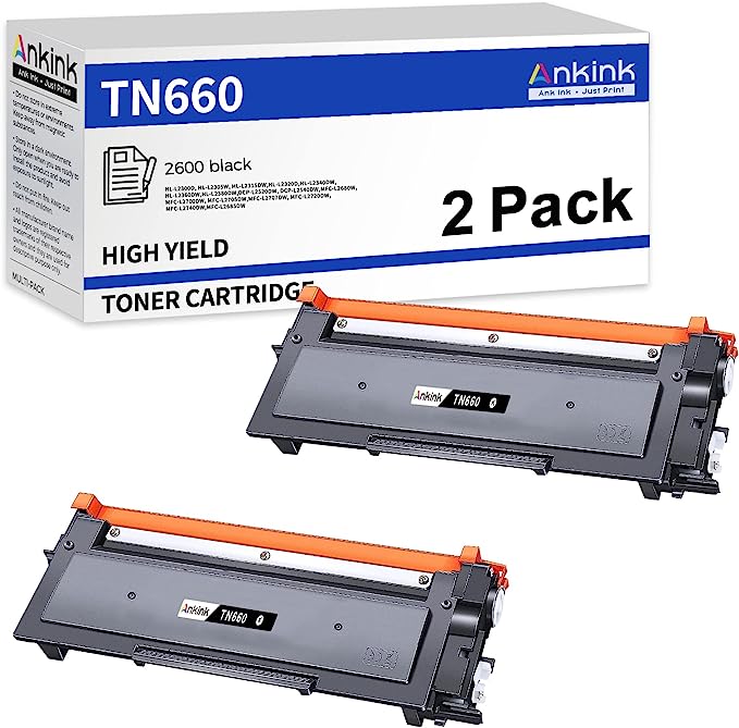 High Yield TN660 TN630 Black Toner Cartridge Replacement for Brother TN-660 630 to Use with MFC-L2700DW L2720DW L2740DW HL-L2300D L2320D L2360DW L2380DW DCP-L2540DW Laserjet Printer（2 Pack）